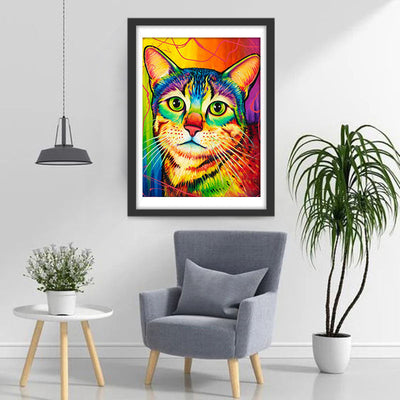 Chat Triste aux Couleurs Étranges Broderie Diamant