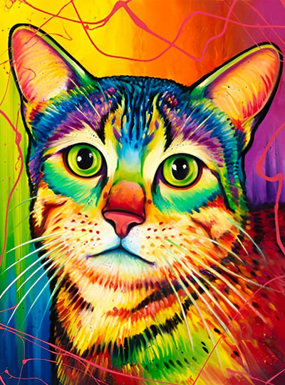 Chat Triste aux Couleurs Étranges Broderie Diamant