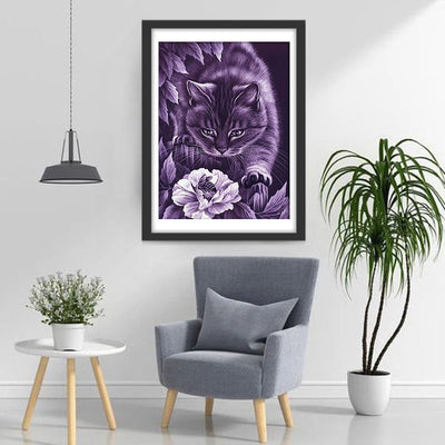 Chat Violet et Pivoine Broderie Diamant