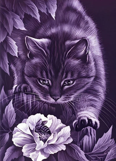 Chat Violet et Pivoine Broderie Diamant