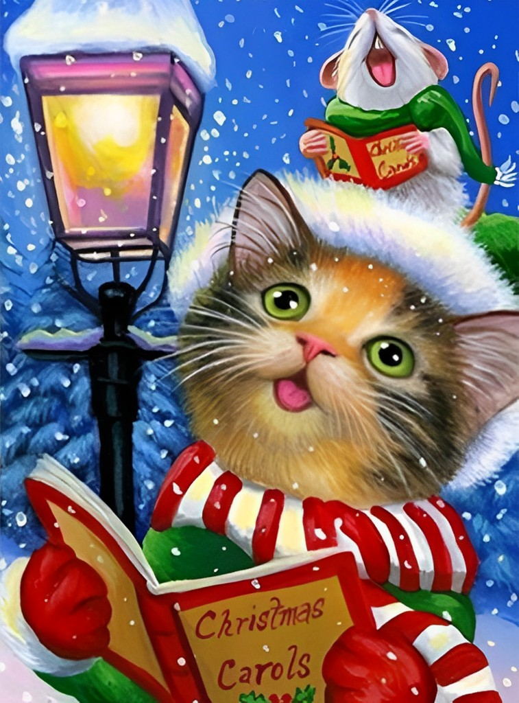 Chaton à la Fête de Noël Broderie Diamant