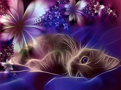 Chaton Allongé sur Couverture Broderie Diamant