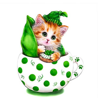 Chaton au Petit Pois dans le Mug Broderie Diamant