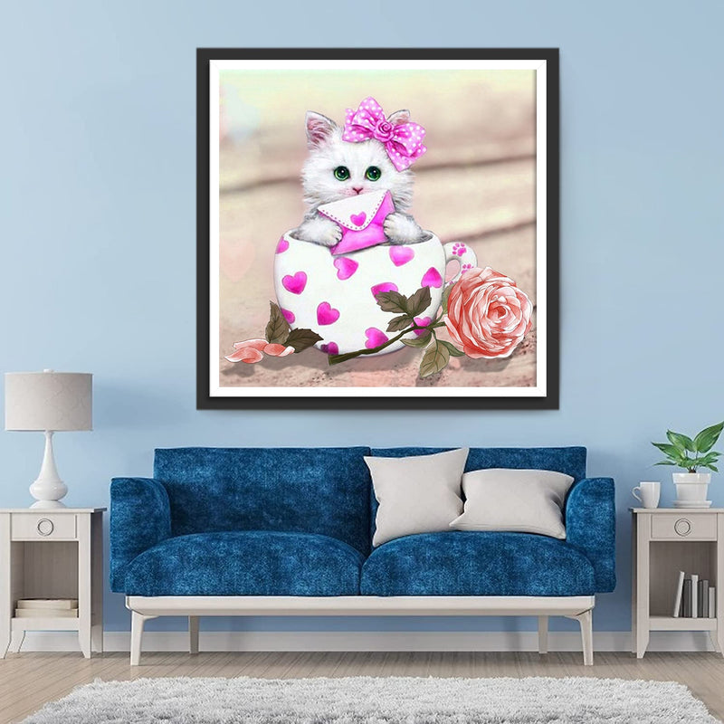 Chaton avec Enveloppe dans le Mug Broderie Diamant