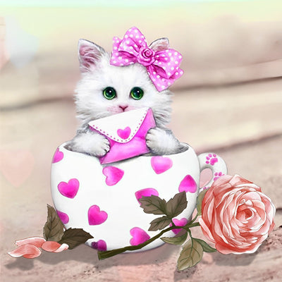 Chaton avec Enveloppe dans le Mug Broderie Diamant