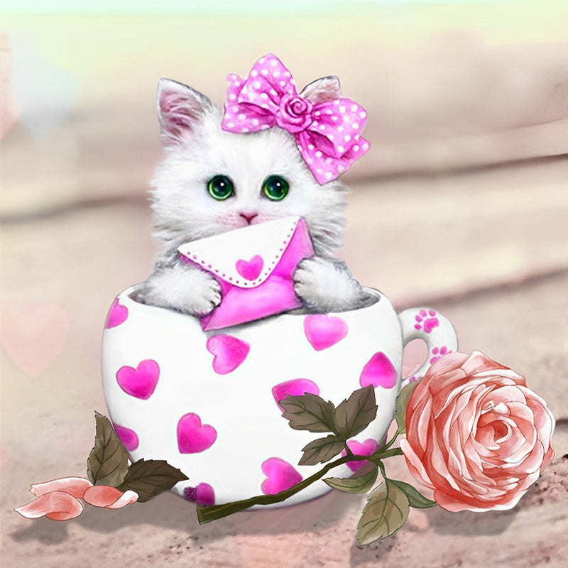 Chaton avec Enveloppe dans le Mug Broderie Diamant