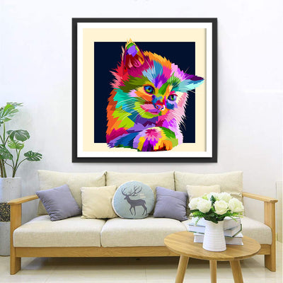 Chaton Coloré Broderie Diamant