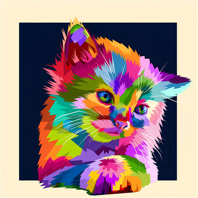 Chaton Coloré Broderie Diamant