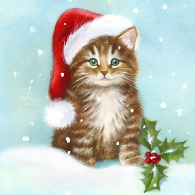 Chaton dans la Neige à Noël Broderie Diamant
