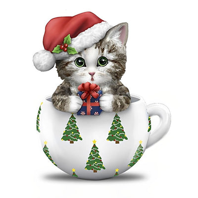 Chaton de Noël dans un Mug Broderie Diamant