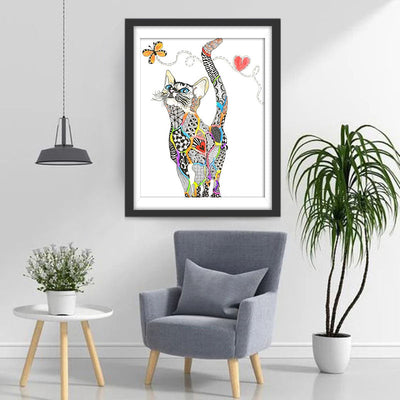 Chaton Dessiné à la Main avec un Papillon Broderie Diamant