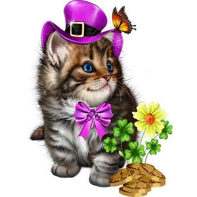 Chaton en Haut-de-forme Rose Broderie Diamant