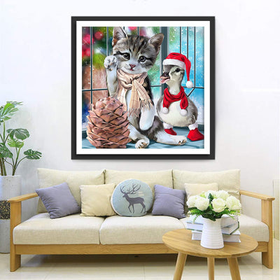 Chaton et Canard Broderie Diamant
