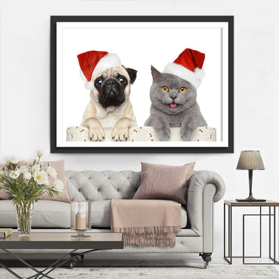 Chaton et Chiot de Noël Fête Broderie Diamant
