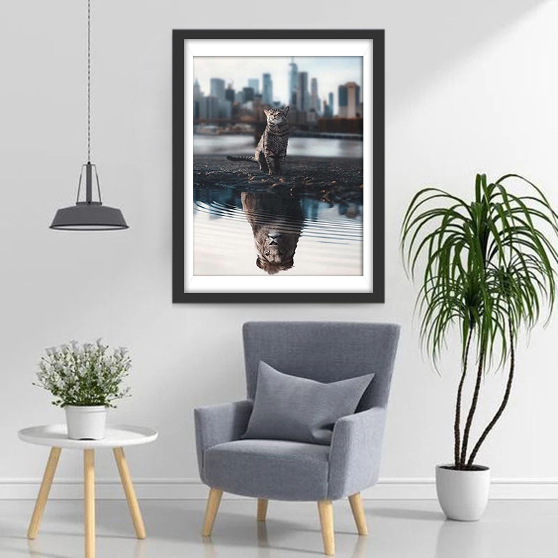 Chaton et Lion dans le Reflet Broderie Diamant