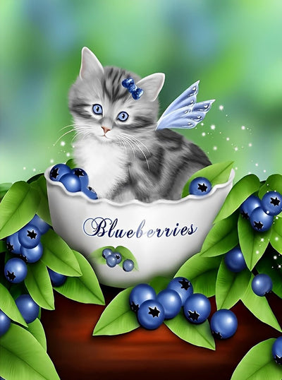 Chaton et Myrtilles Broderie Diamant