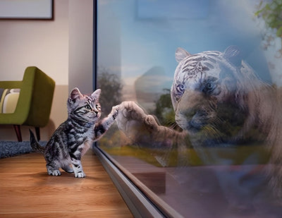 Chaton et Tigre à Travers le Vitre Broderie Diamant