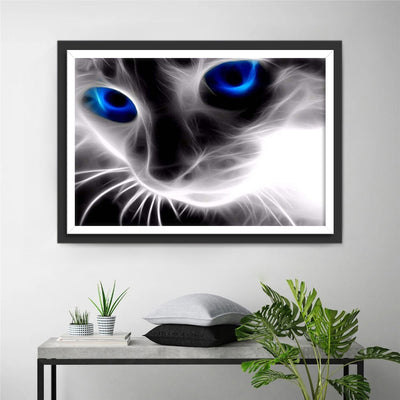 Chaton Gris aux Yeux Bleus Broderie Diamant