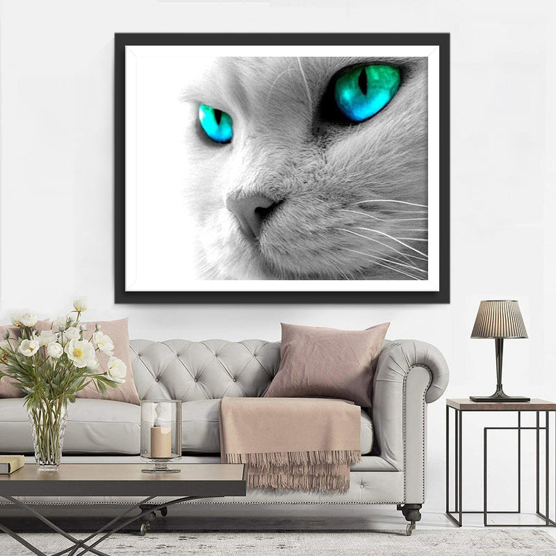 Chaton Gris aux Yeux de Bijou Broderie Diamant
