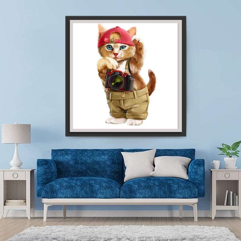 Chaton Hip-hop avec Caméra Broderie Diamant