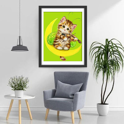 Chaton Jouant du Violon Broderie Diamant