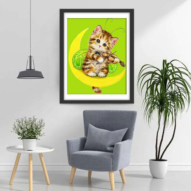 Chaton Jouant du Violon Broderie Diamant
