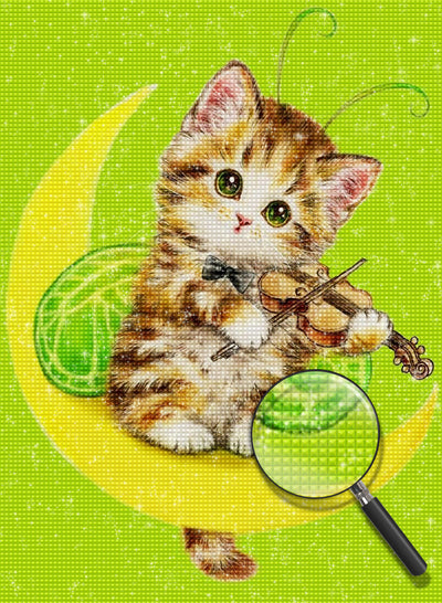 Chaton Jouant du Violon Broderie Diamant