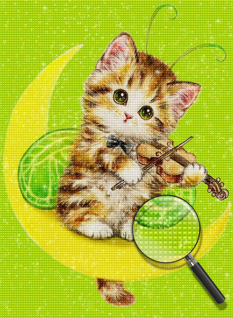 Chaton Jouant du Violon Broderie Diamant