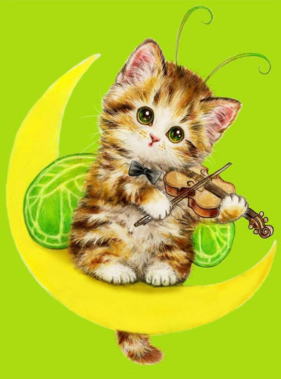 Chaton Jouant du Violon Broderie Diamant