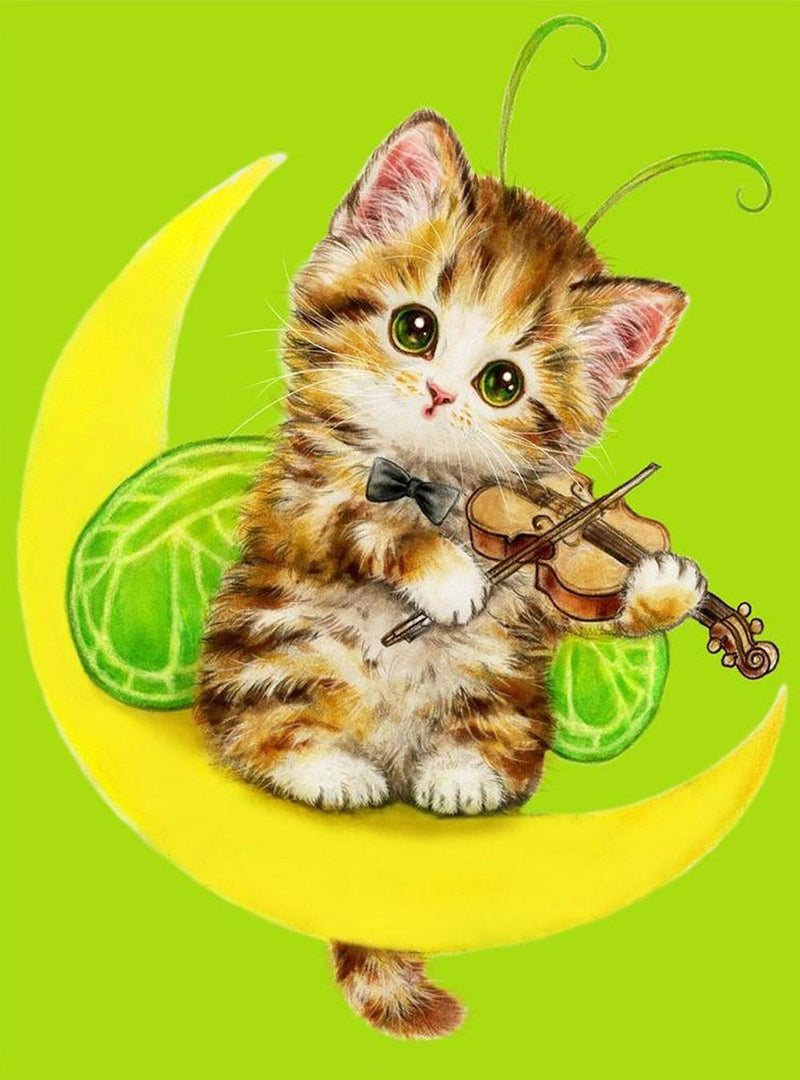 Chaton Jouant du Violon Broderie Diamant