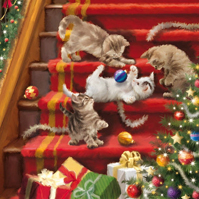 Chaton Jouant sur l'Escalier à Noël Broderie Diamant