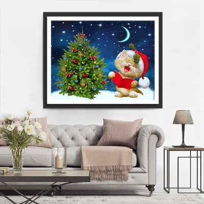 Chaton Noël Broderie Diamant