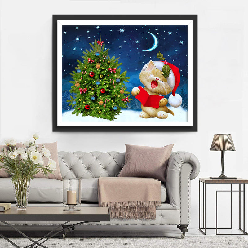 Chaton Noël Broderie Diamant