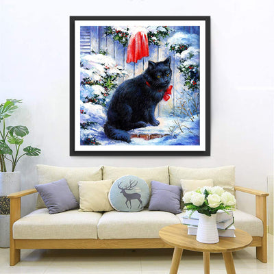 Chaton Noir avec un Noeud de Papillon Rouge Broderie Diamant