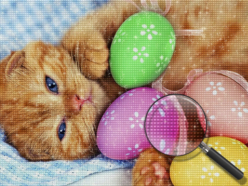 Chaton Orange avec des Œufs de Pâques Broderie Diamant