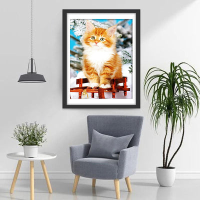 Chaton Orange dans la Neige Broderie Diamant