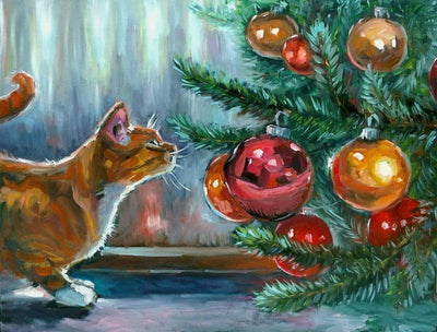 Chaton Orange et les Balles Colorées Broderie Diamant