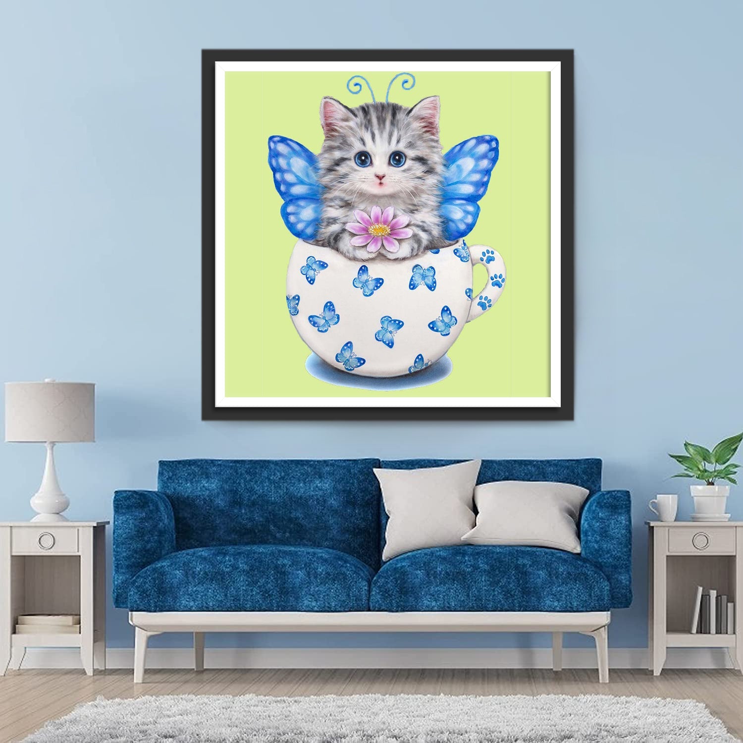 Chaton Papillon avec Fleur dans le Mug Broderie Diamant