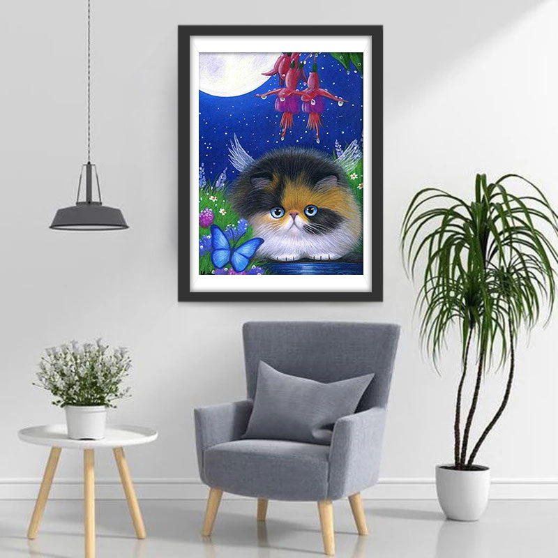 Chaton Rond sous la Lune Broderie Diamant