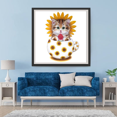 Chaton Tournesol Mangeant Pastèque dans le Mug Broderie Diamant