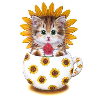 Chaton Tournesol Mangeant Pastèque dans le Mug Broderie Diamant