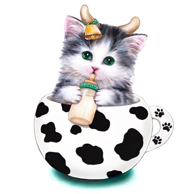 Chaton Vache Buvant du Lait Broderie Diamant