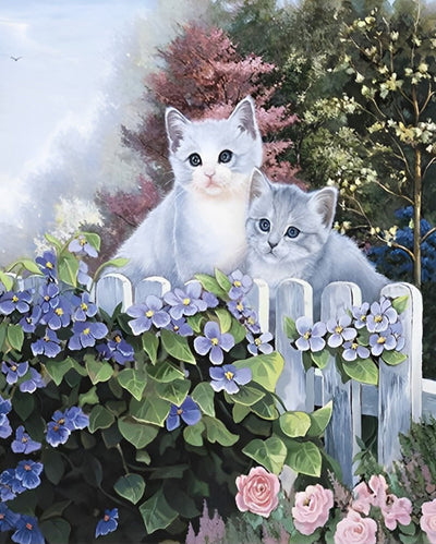 Chatons Argentés dans le Jardin Broderie Diamant