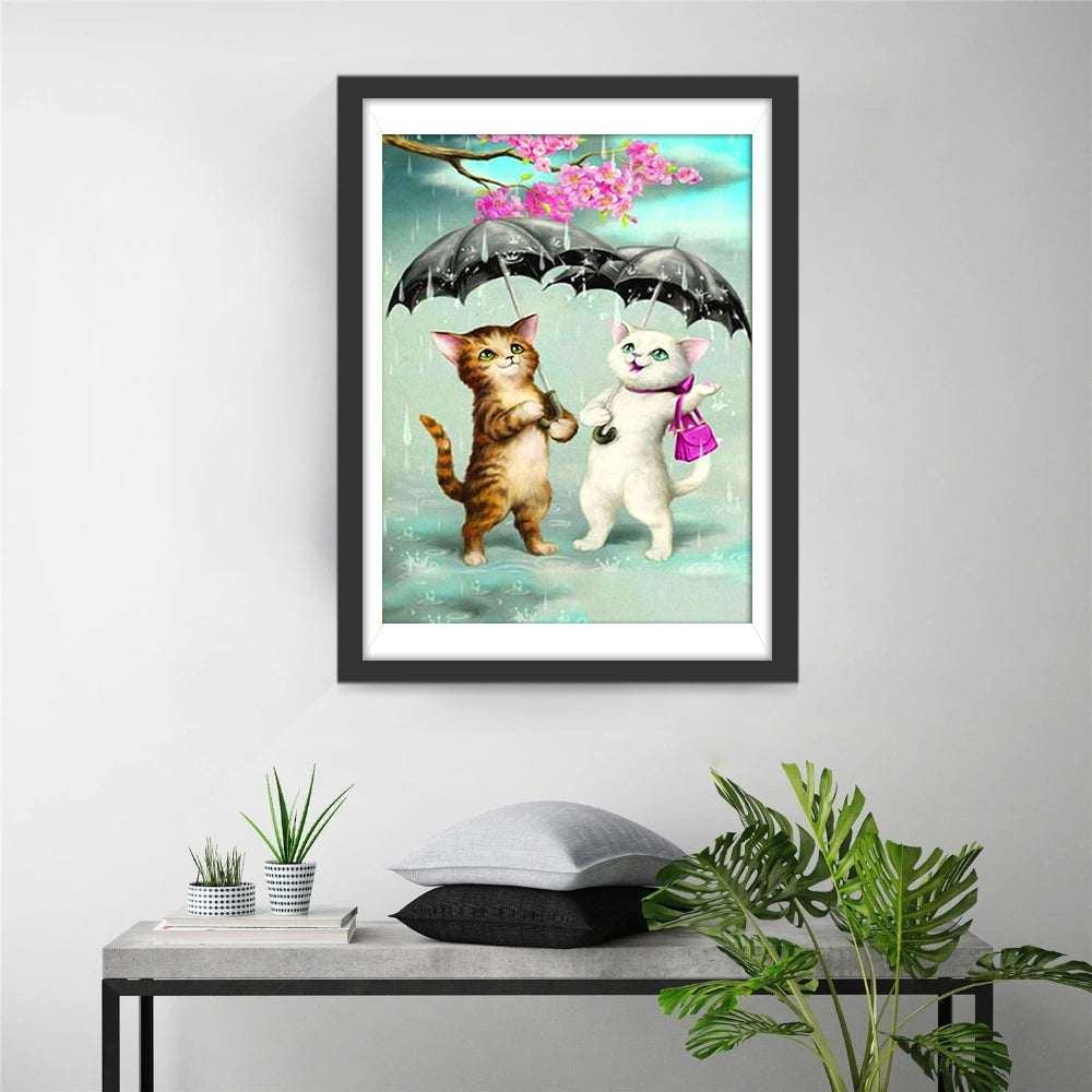 Chatons avec Parapluies Broderie Diamant