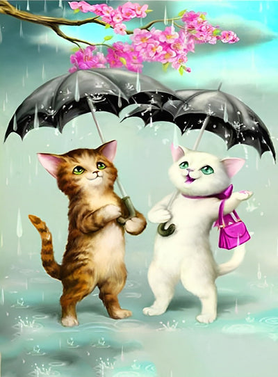 Chatons avec Parapluies Broderie Diamant