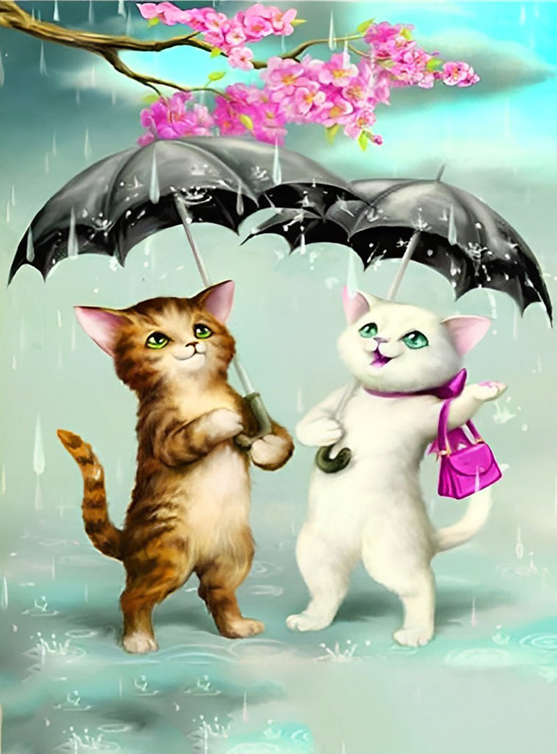 Chatons avec Parapluies Broderie Diamant