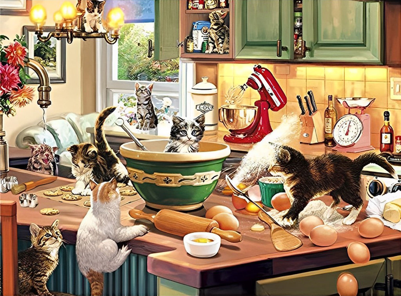 Chatons dans la Cuisine Broderie Diamant