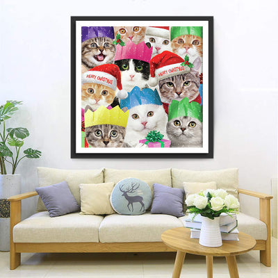 Chatons en Vacances de Noël Broderie Diamant