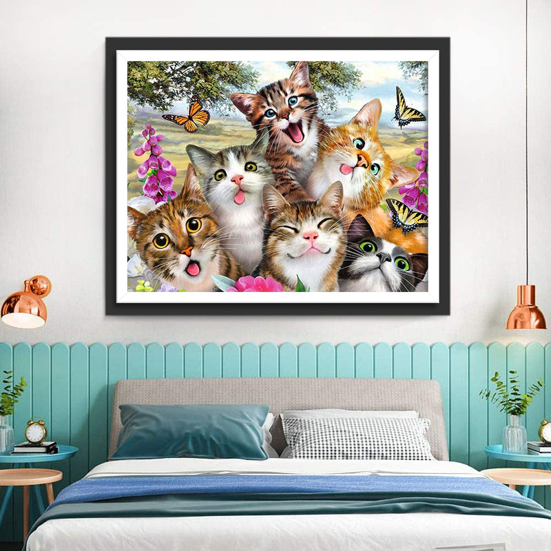 Chatons Espiègle et Papillons Broderie Diamant