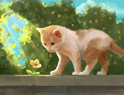 Chatons Marchant sur la Clôture Broderie Diamant